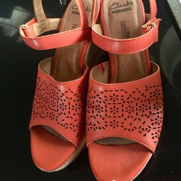 Clarks: Zia Graze Orange Platform Wedge Sandal - Picture 3 of 8